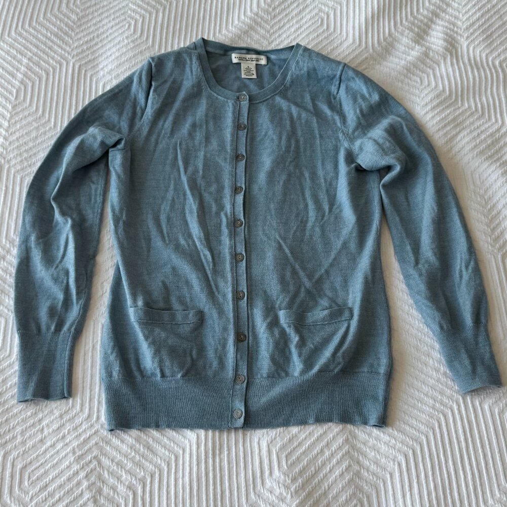 Smokey Blue Extra Fine Merino Wool Banana Republic Cardigan, Small